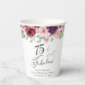 Elegant Floral 75th Birthday Party Papieren Bekers (Achterkant)