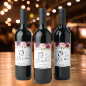 Elegant Floral 75th Birthday Party Wijn Etiket