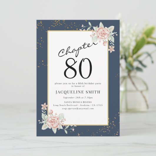Elegant Floral 80ste verjaardag Uitnodiging (Staand voorkant)