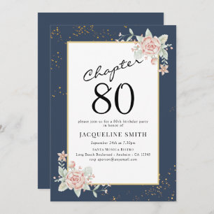 Elegant Floral 80ste verjaardag Uitnodiging