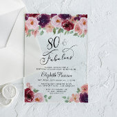 Elegant Floral 80th Birthday Party Acryl Uitnodigingen