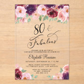 Elegant Floral 80th Birthday Party Acryl Uitnodigingen (Voorkant)