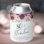 Elegant Floral 80th Birthday Party Blikjeskoeler<br><div class="desc">Elegante 80ste verjaardagsfeestje koelboxxen met "80 & Fabulous" in een kalligrafie script en waterverf boeketten van bordeaux rood en blos roze bloemstukken met salie groen.</div>