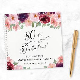 Elegant Floral 80th Birthday Party Gastenboek Notitieboek