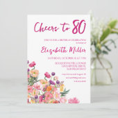 Elegant Floral 80th Birthday Party Kaart (Staand voorkant)