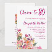 Elegant Floral 80th Birthday Party Kaart (Voorkant / Achterkant)