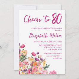 Elegant Floral 80th Birthday Party Kaart
