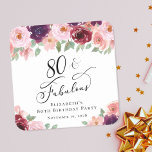 Elegant Floral 80th Birthday Party Kartonnen Onderzetters<br><div class="desc">Elegant 80ste verjaardagsfeestje onderzetter met "80 & Fabulous" in een chique kalligrafie script en waterverf boeketten van bordeaux rood en blozend roze bloemstukken met salie groen.</div>