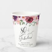 Elegant Floral 80th Birthday Party Papieren Bekers (Voorkant)