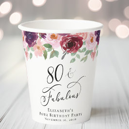 Elegant Floral 80th Birthday Party Papieren Bekers