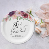 Elegant Floral 80th Birthday Party Papieren Bordje