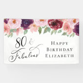 Elegant Floral 80th Birthday Party Spandoek (Horizontaal)