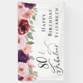 Elegant Floral 80th Birthday Party Spandoek (Verticaal)