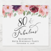 Elegant Floral 80th Birthday Party Sparkling Wijnetiket (Enkel label)