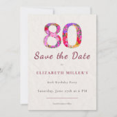 Elegant Floral 80th Birthday Save the Date Card (Voorkant)