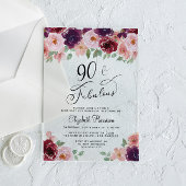 Elegant Floral 90th Birthday Party Acryl Uitnodigingen