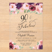 Elegant Floral 90th Birthday Party Acryl Uitnodigingen (Voorkant)