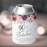 Elegant Floral 90th Birthday Party Blikjeskoeler<br><div class="desc">Elegante koelboxxen voor haar 90ste verjaardagsfeestje met "90 & Fabulous" in een kalligrafiescript en waterverf boeketten van bordeaux rood en blozend roze bloemetjes met salie groen.</div>