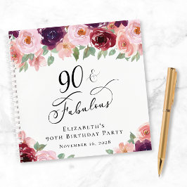 Elegant Floral 90th Birthday Party Gastenboek Notitieboek
