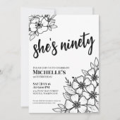 Elegant Floral 90th Birthday Party Kaart (Voorkant)