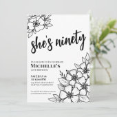 Elegant Floral 90th Birthday Party Kaart (Staand voorkant)