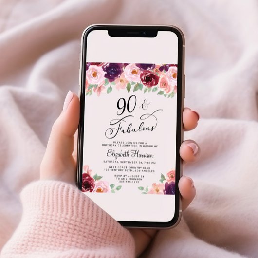 Elegant Floral 90th Birthday Party Kaart