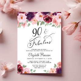 Elegant Floral 90th Birthday Party Kaart