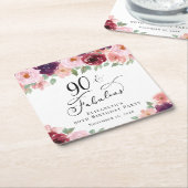 Elegant Floral 90th Birthday Party Kartonnen Onderzetters (Schuin)