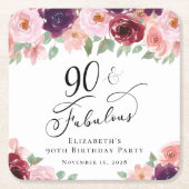 Elegant Floral 90th Birthday Party Kartonnen Onderzetters (Voorkant)