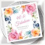 Elegant Floral 90th Birthday Party Servet<br><div class="desc">Maak van je 90ste verjaardagsfeestje een geweldig evenement om te onthouden met deze prachtige waterverf bloemenservetten! Met een prachtig lente bloemenrandontwerp en elegante roze kalligrafie belettering, zijn deze servetten perfect voor het toevoegen van een vleugje verfijning aan uw viering. De strakke witte achtergrond zorgt ervoor dat het kleurrijke bloemenontwerp echt...</div>