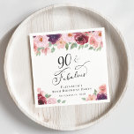 Elegant Floral 90th Birthday Party Servet<br><div class="desc">Elegante servetten voor haar 90ste verjaardagsfeestje met "90 & Fabulous" in een stijlvol kalligrafiescript en waterverf boeketten van bordeaux rood,  blush roze en paarse bloemen met salie groen.</div>