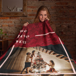 Elegant Floral Aangepaste familie Foto Tekst Rode  Fleece Deken