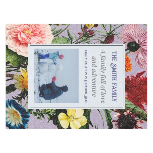  Elegant Floral Aangepaste Tekst Foto Violet Tafelkleed (Voorkant (Horizontaal))