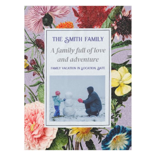  Elegant Floral Aangepaste Tekst Foto Violet Tafelkleed (Voorkant)