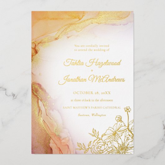 Elegant Floral Abstract Wedding Gold Folie Uitnodiging (Voorkant)