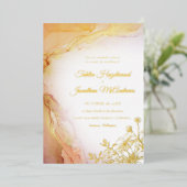 Elegant Floral Abstract Wedding Gold Folie Uitnodiging (Staand Voorkant)