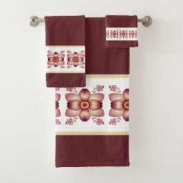 Elegant Floral Accented Burgundy Bad Handdoek