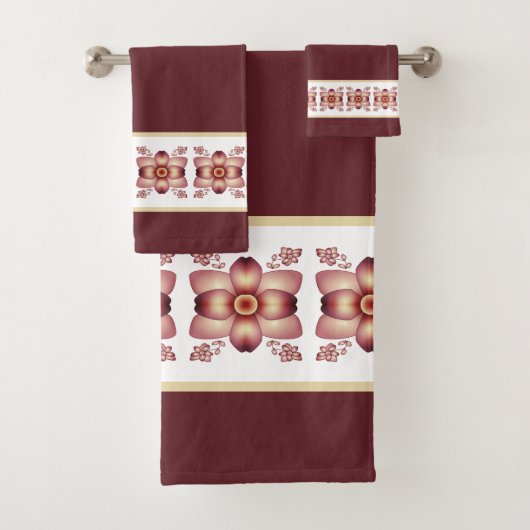 Elegant Floral Accented Burgundy Bad Handdoek (Insitu)