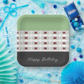 Elegant Floral Accented Square Papieren Bordje (Feest)