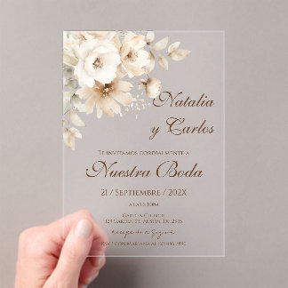 Elegant Floral Acrylic Wedding Invitation Acryl Uitnodigingen