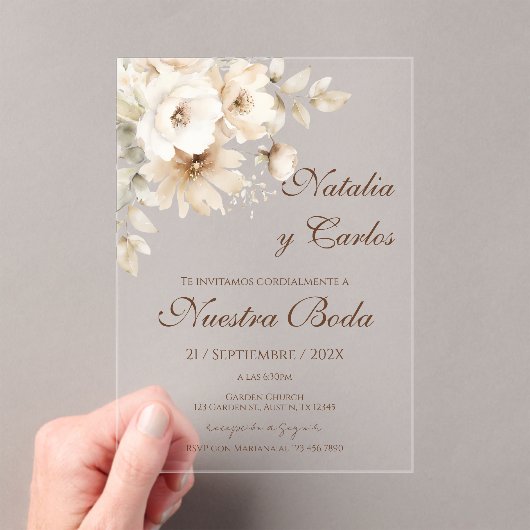 Elegant Floral Acrylic Wedding Invitation Acryl Uitnodigingen (Insitu (Draagbaar))