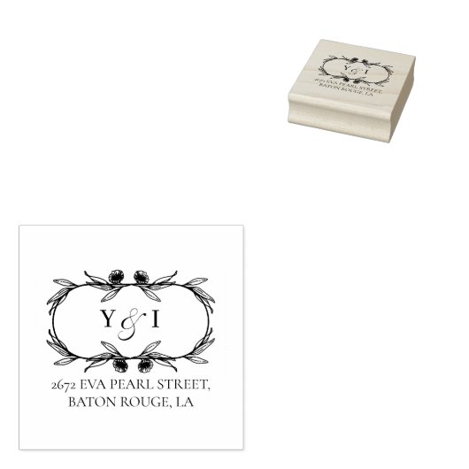 Elegant Floral adres en naamscript Rubberstempel (Gestempeld)