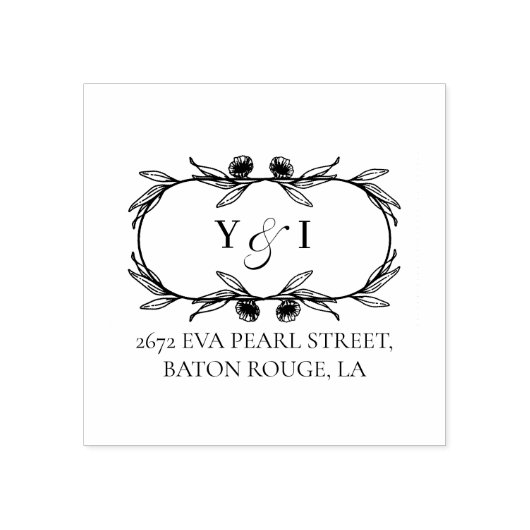 Elegant Floral adres en naamscript Rubberstempel (Afrduk)
