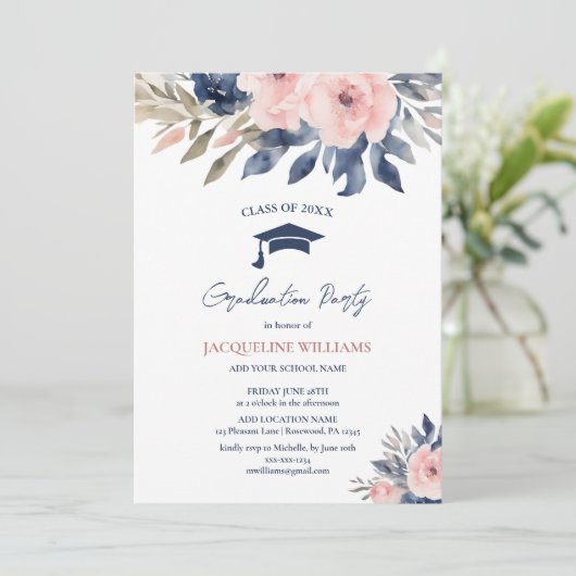 Elegant Floral Afstuderen 2025 Kaart (Staand voorkant)