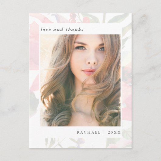 Elegant Floral Afstuderen Dank u foto Briefkaart (Voorkant)