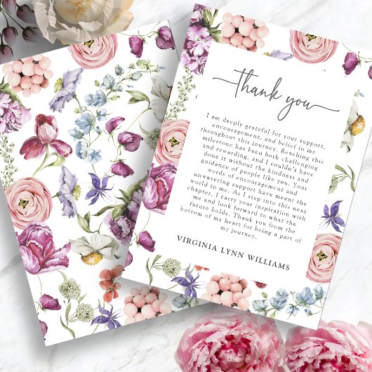 Elegant Floral Afstuderen Dank u kaart
