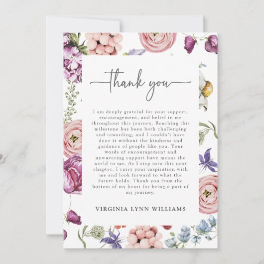 Elegant Floral Afstuderen Dank u kaart (Voorkant)