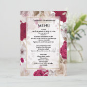 Elegant Floral Afstuderen Dinner Menu Uitnodiging (Staand voorkant)