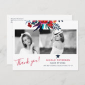 Elegant floral afstuderen foto afstuderen bedankt briefkaart (Voorkant / Achterkant)