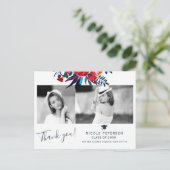 Elegant floral afstuderen foto afstuderen bedankt briefkaart (Staand voorkant)